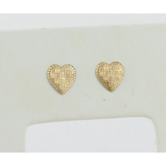 14k Yellow Gold Small Heart Earrings Stud Post 5/16" Round - Picture 1 of 9